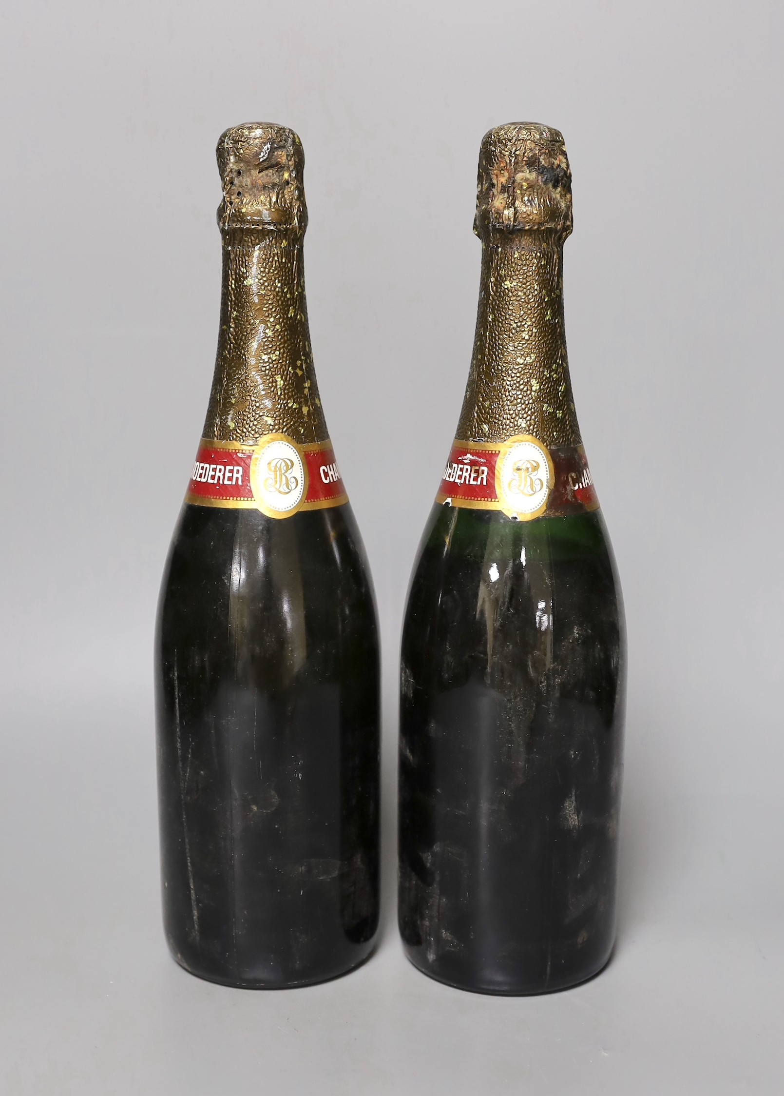 Louis Roederer Champagne, 1979, two bottles, one with ullage (low level).